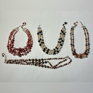 Signed Japan Multi-Strand Beaded Pearl Necklace Craft Lot Pin Up Crystal Plastic